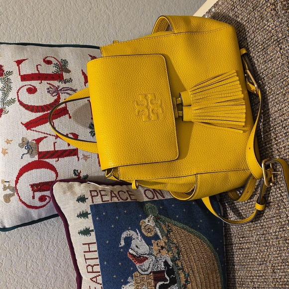 Tory Burch Chic Yellow Leather Backpack with Tassels - Picture 5 of 14